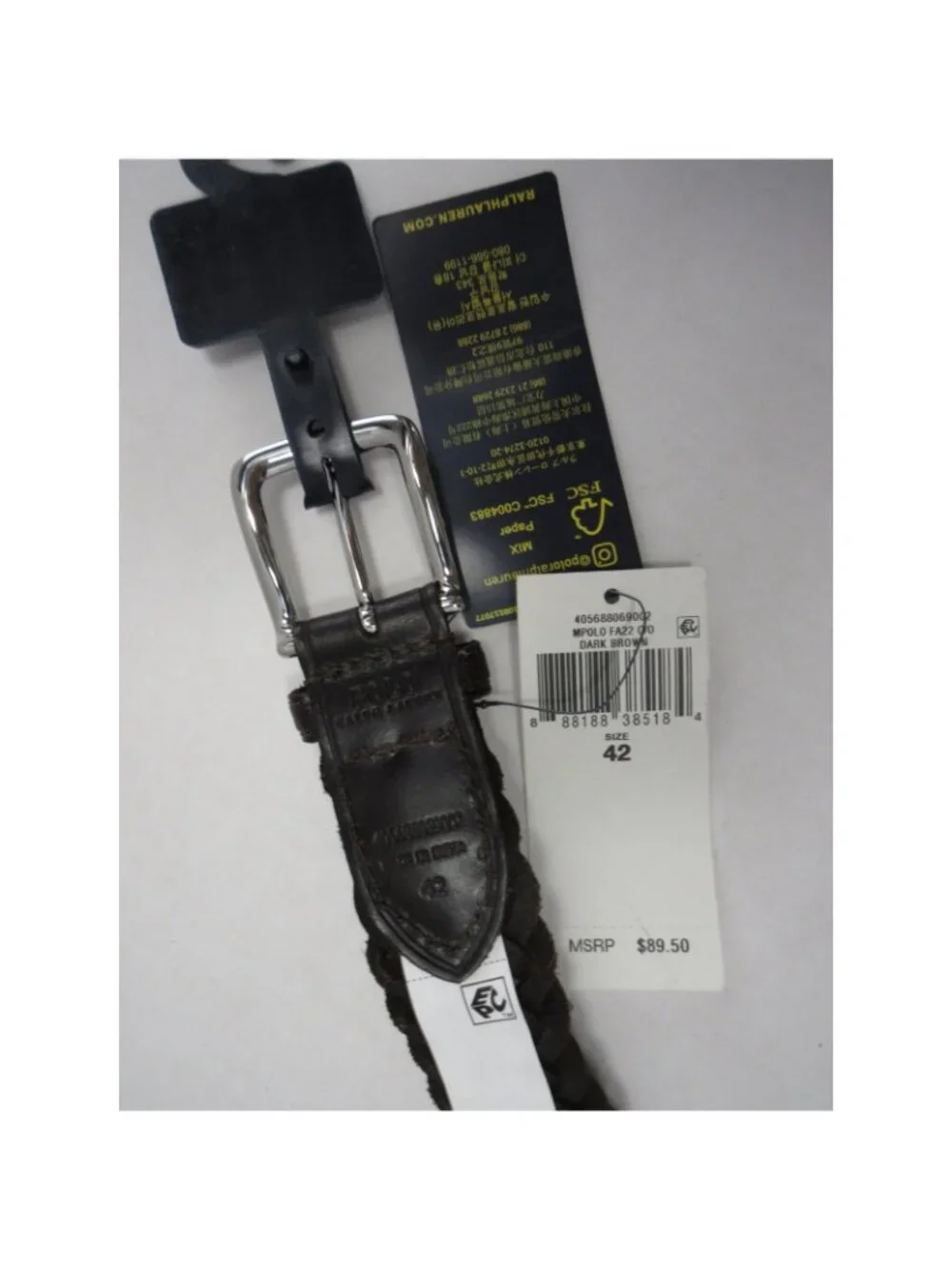 Polo Ralph Lauren Belt 42 Leather Braided Woven Casual Classic Pony